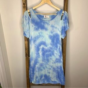 Christian Caliendo Blue Tie Dye Cold Shoulder Dress